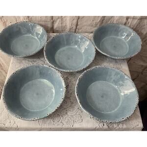Tommy Bahama 7” Cereal Bowls 5 PC Blue Crackle Melamine Bowls